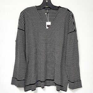 Eileen Fisher Women's Black & White Striped Long-Sleeve V-Neck Top Size S, M & L